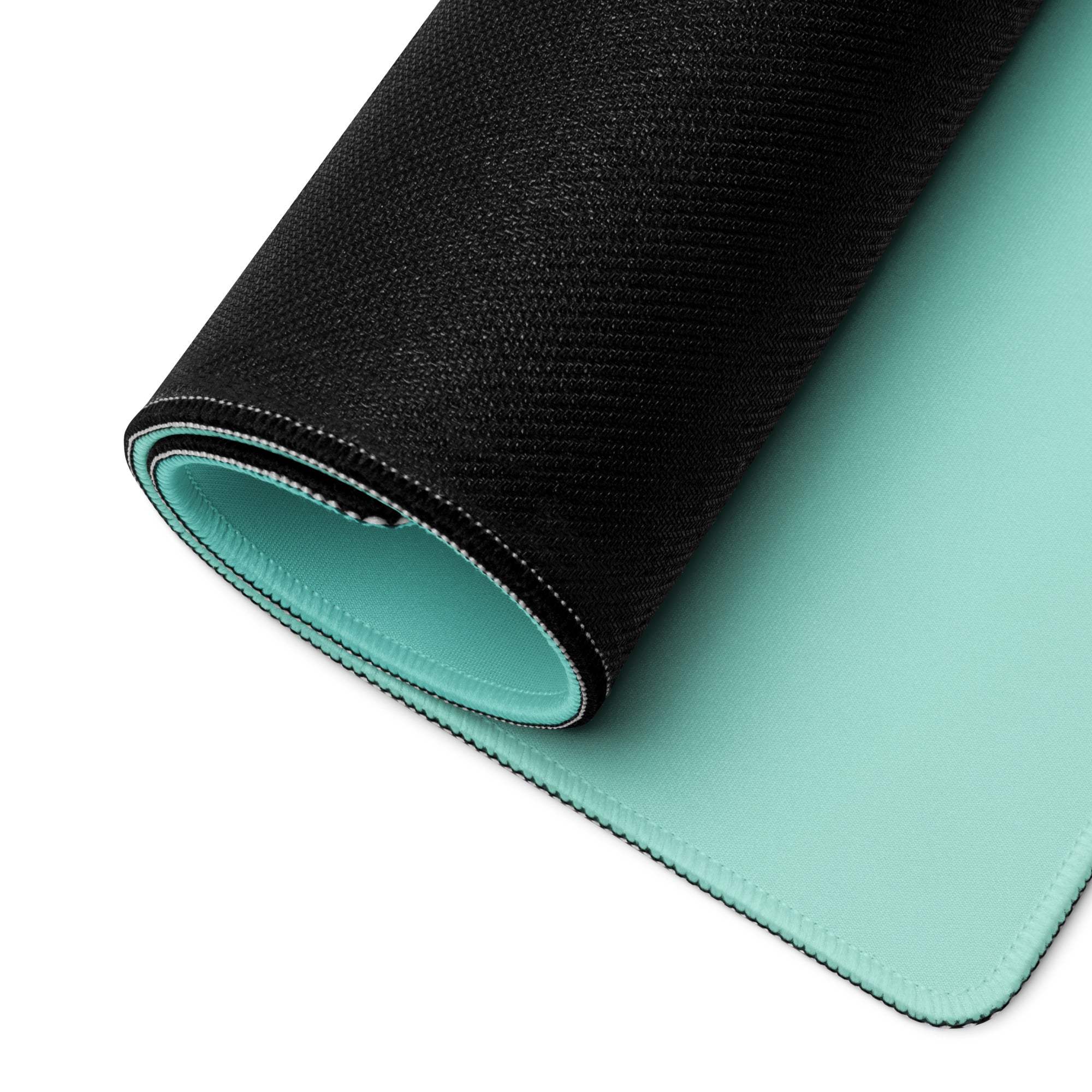 Black mint green two-sided tropical palm mousepad stitched edges non-slip back
