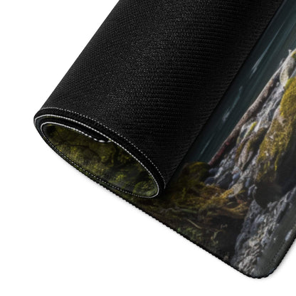 Large Zen Forest Waterfall mousepad with mossy cliffs print