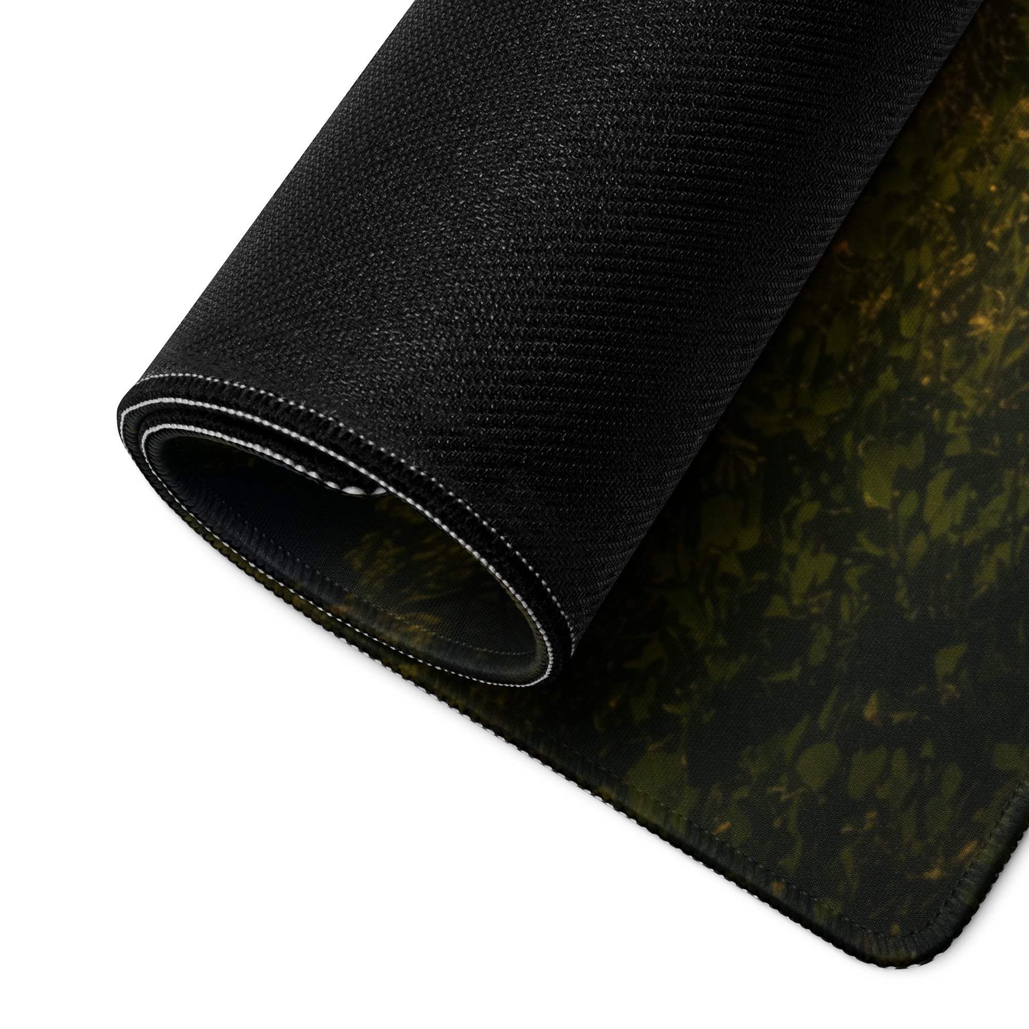 Black camo textured back of Nature Inspired Forest Sunrise gaming mouse pad
