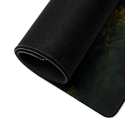 Black textured Golden Hour gaming mouse pad with green gold marble design