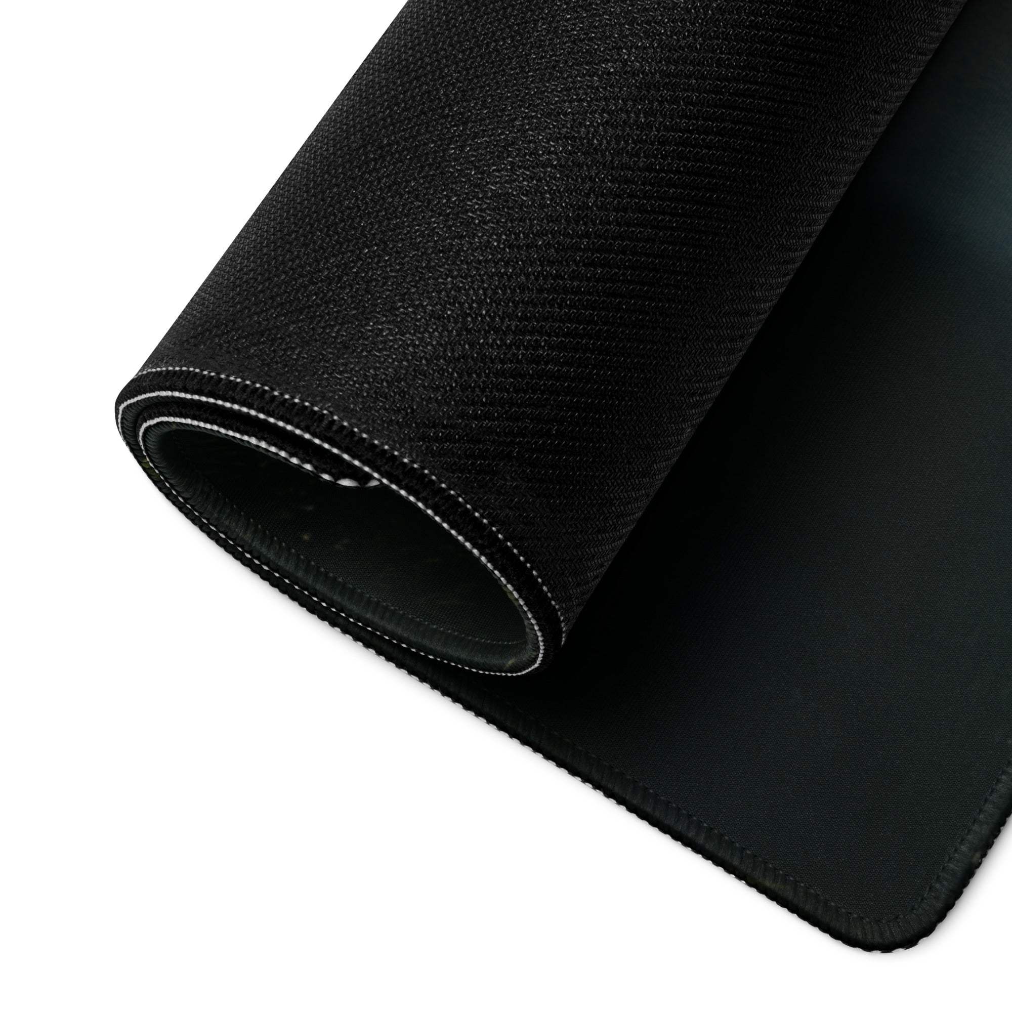 Black stitched edge mousepad with white seam, Golden Sun Rays theme
