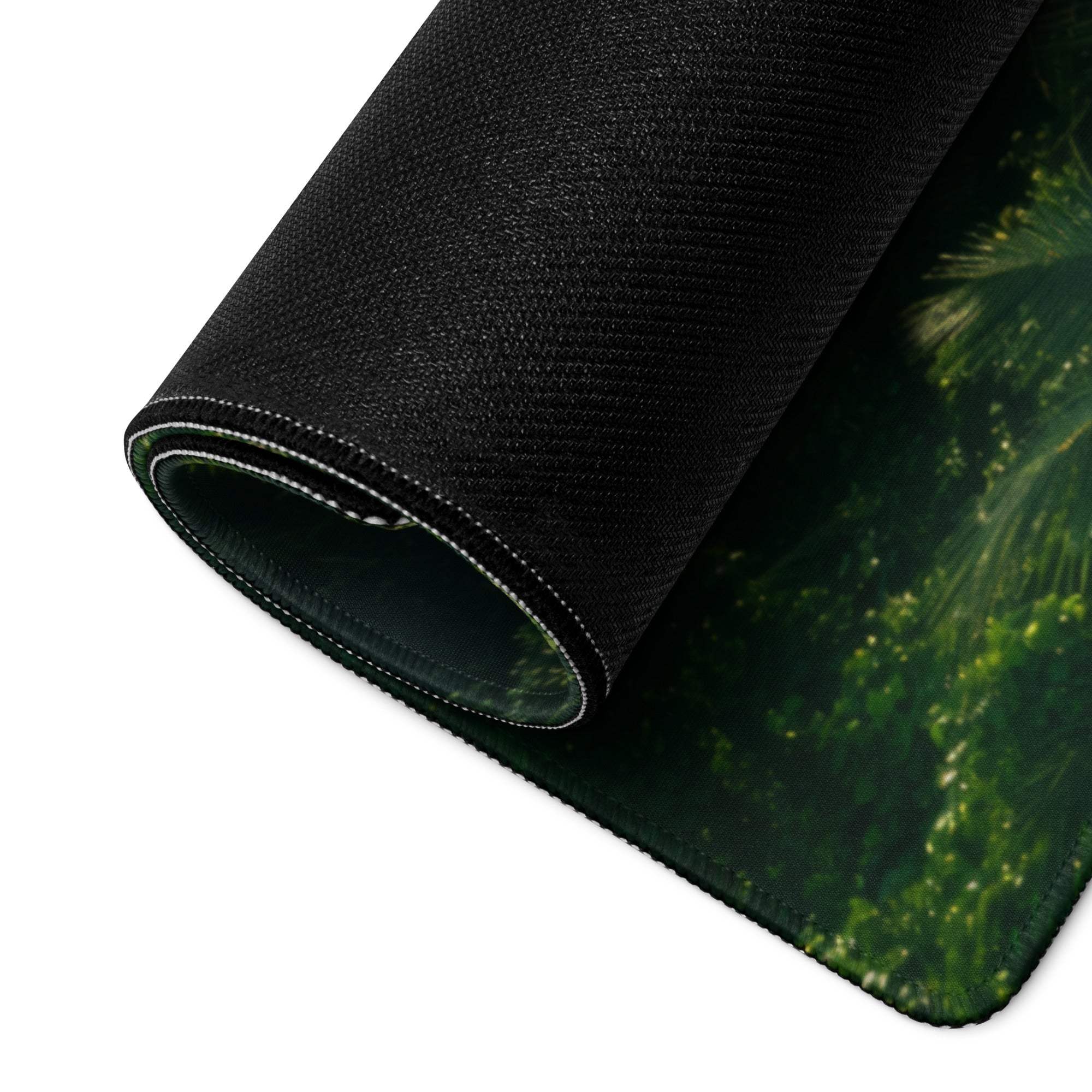 Black textured jungle waterfall green gaming mouse pad, large non-slip