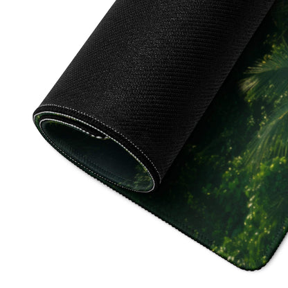 Black textured jungle waterfall green gaming mouse pad, large non-slip