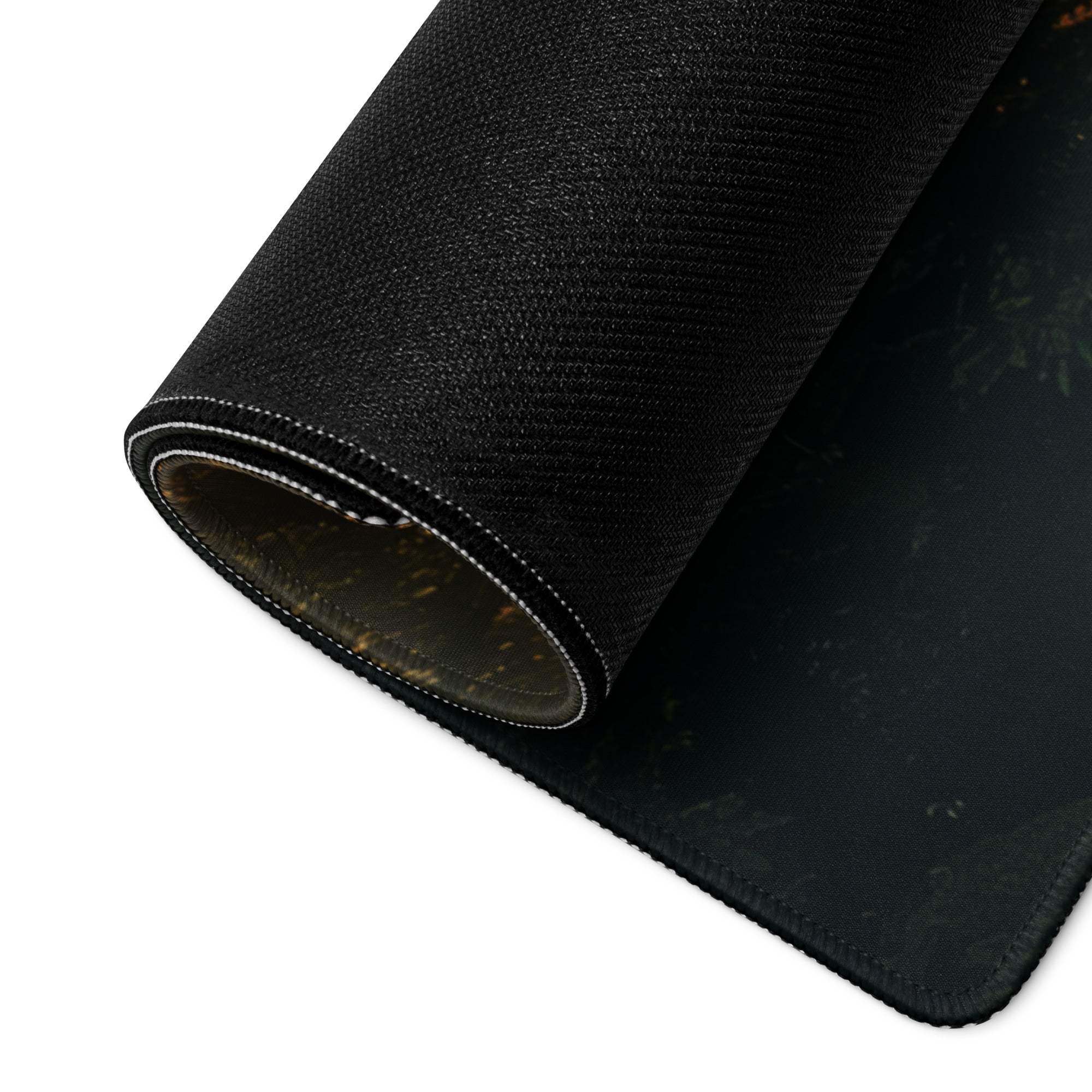Black textured gaming mousepad back with rolled edge stitching