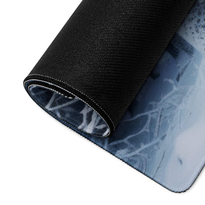 Black textured blue white marble Winter Forest gaming mouse pad