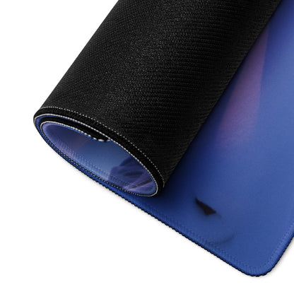 Black textured back with blue inner layer on large icy purple gaming mouse pad