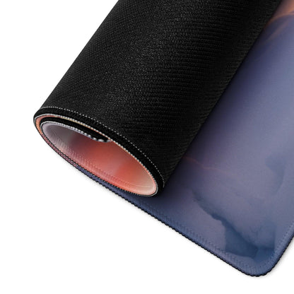 Extended black gaming mousepad with blue purple winter sunset gradient and non-slip base