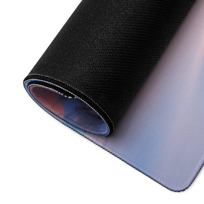 Black textured gaming mousepad with blue-purple gradient, Serene Winter Sunset Vista, rolled view