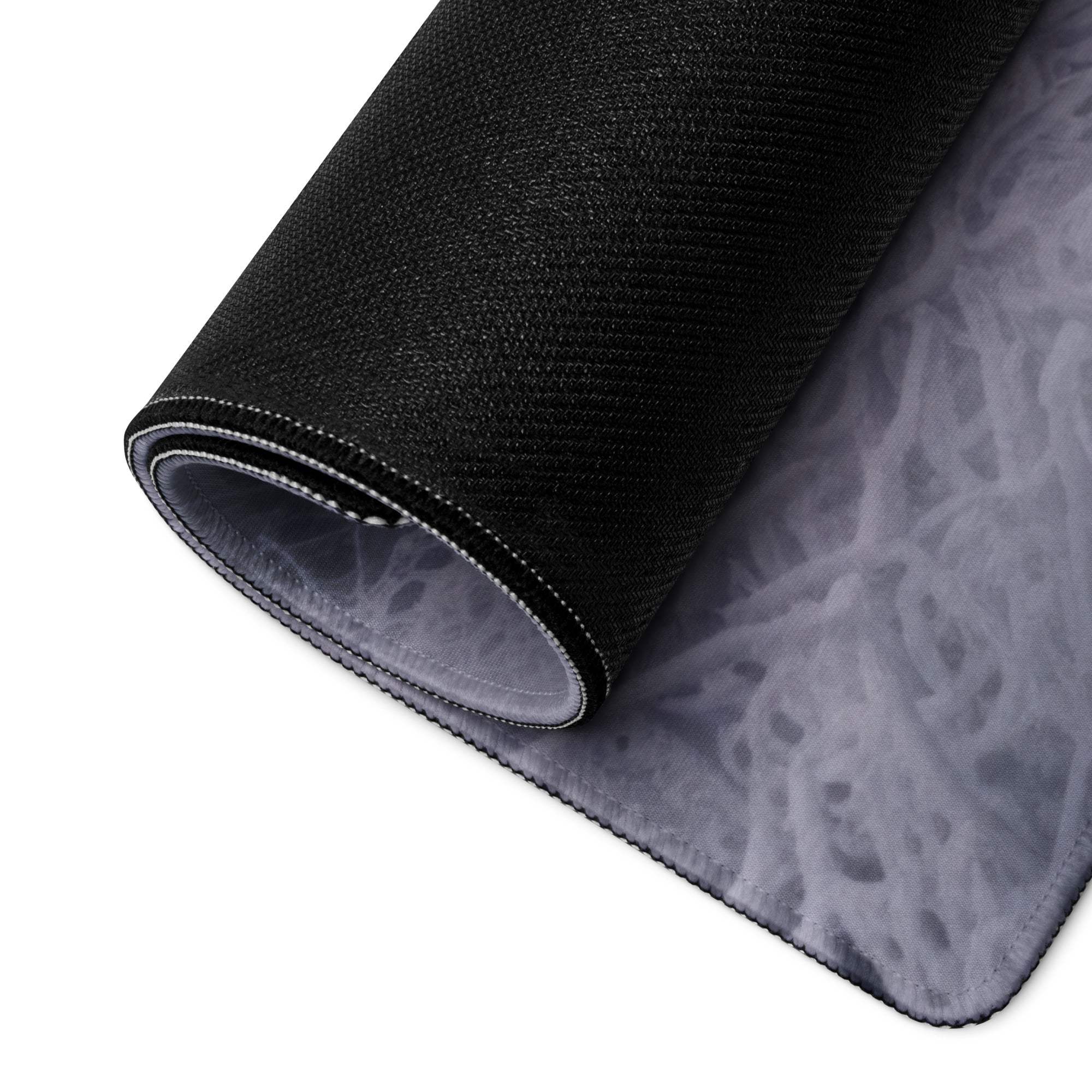 Black textured mousepad with gray marble surface and stitched edges