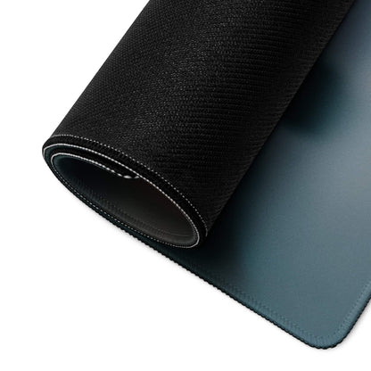 Black textured gaming mousepad with teal underside and stitched edges