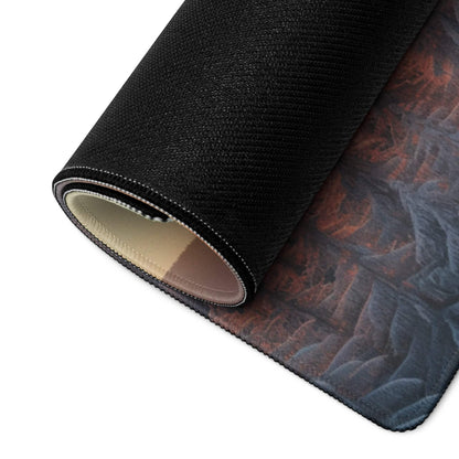 Black textured mousepad with dark red gray rocky Calm Winter Sunrise Forest design