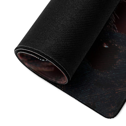 Black cosmic textured gaming mousepad with lava blue red design, non-slip base