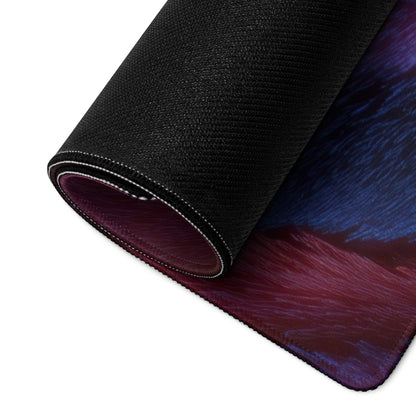Rolled-up Bold Abstract Lava Blue Red gaming mouse pad with purple-to-blue gradient
