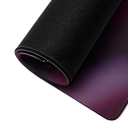 Vibrant neon purple pink aura large gaming mousepad with black purple gradient, stitched edges