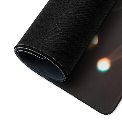 Black textured Moody Blue Bokeh Lights gaming mousepad with glowing surface