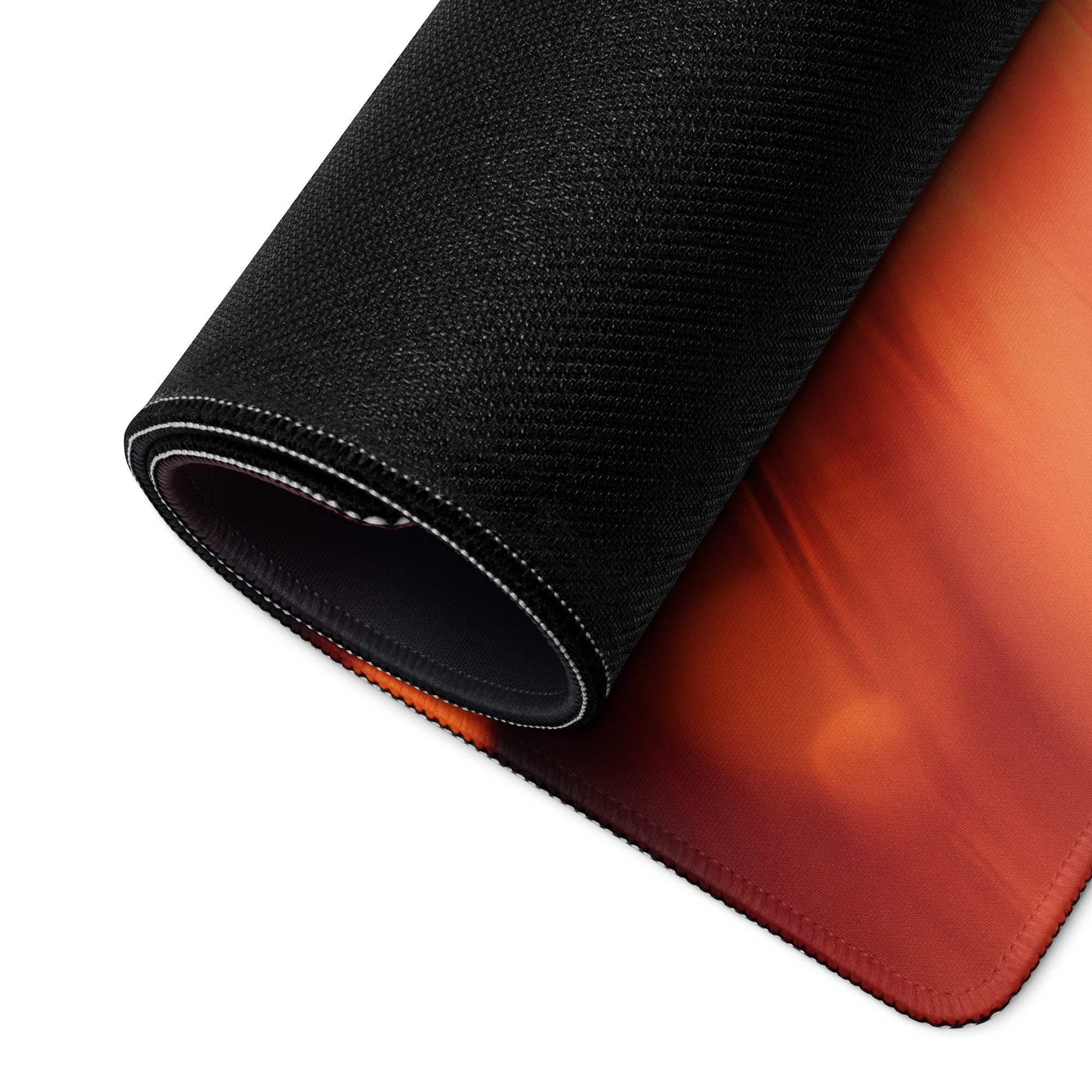 Black textured back of Dynamic Neon Ember Glow esports mouse pad with orange gradient