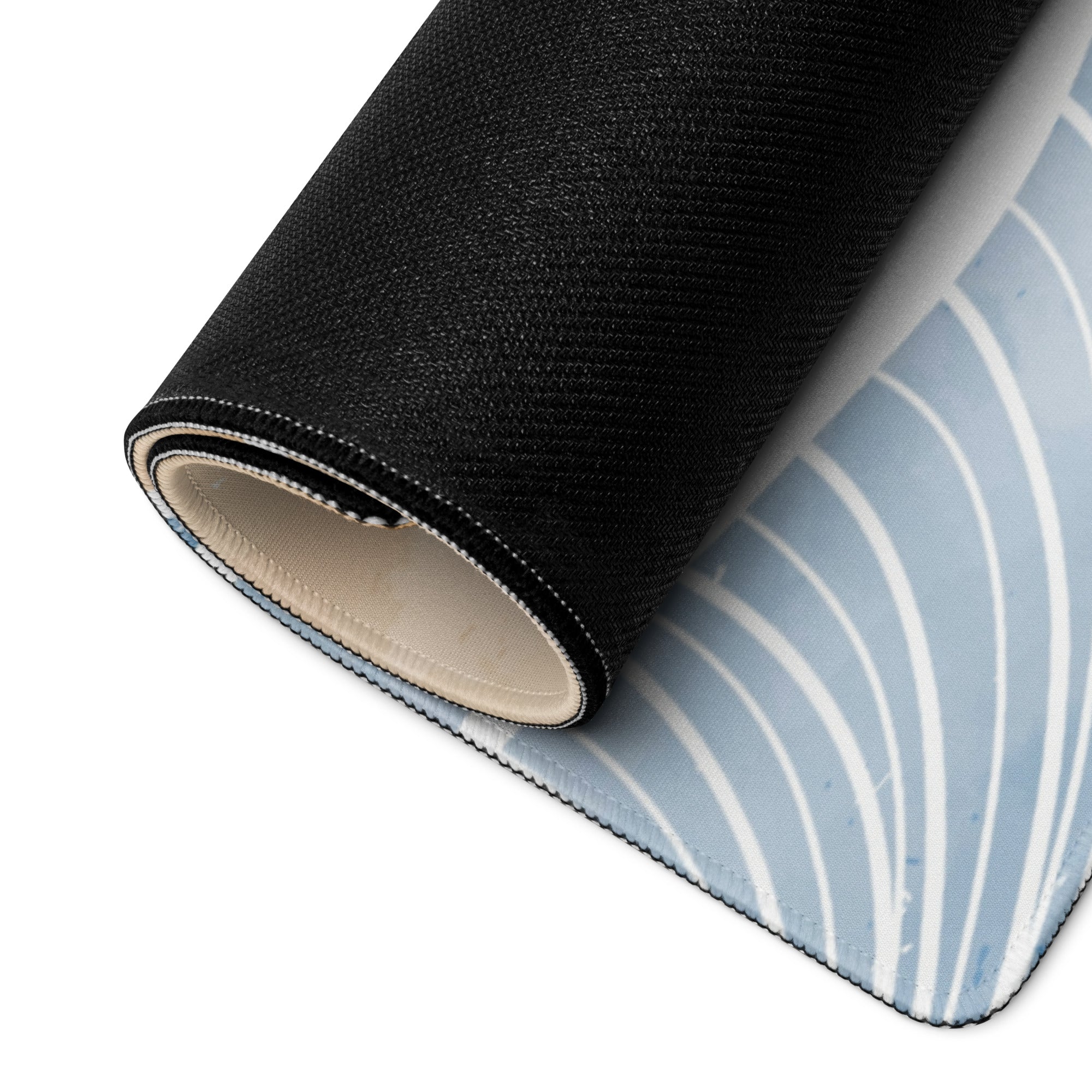 Boho Ocean Wave Mouse Pad Large 36x18 Beige Blue Orange Non Slip Edge Stitched Desk Pad
