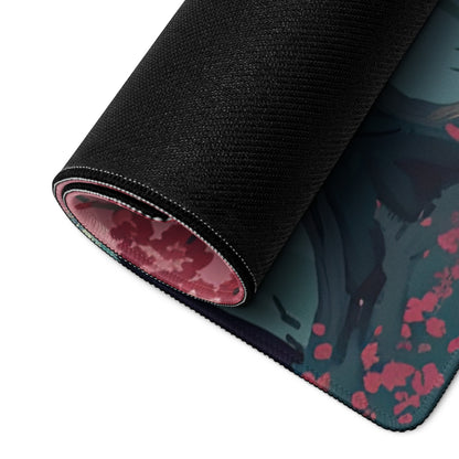 Cherry Blossom Mouse Pad Pink Teal Dreamlike Desk Mat Gaming PC Dreamy Mood Modern Decor Non Slip Edge Stitching