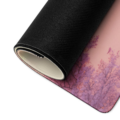 Cherry Blossom Pink Lavender Gaming Mouse Pad For Desktop Setup In Pastel Modern Style With Non Slip Base