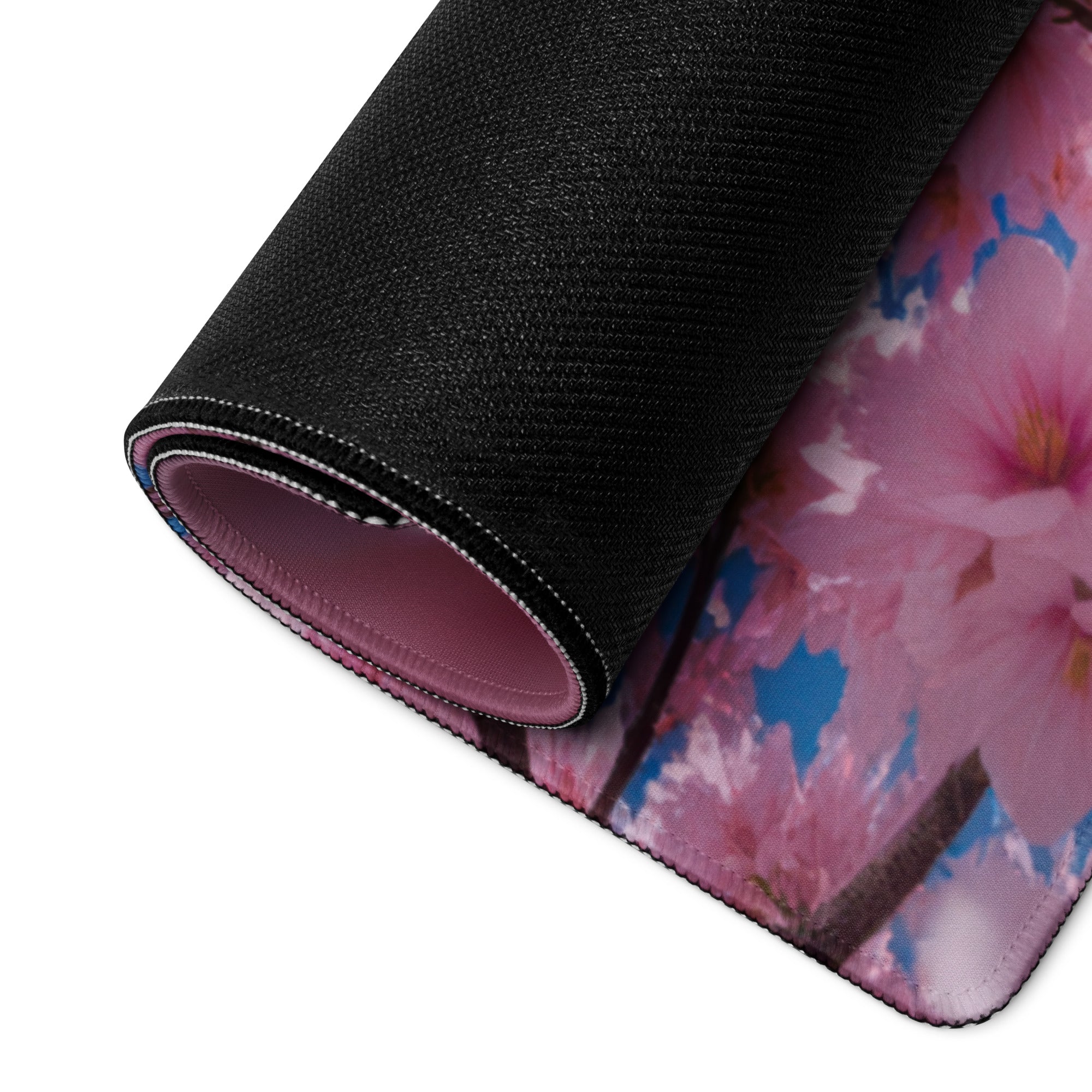 Cherry Blossom Pink Blue Mouse Pad For Gaming And Office Desk Mat Modern Floral Art