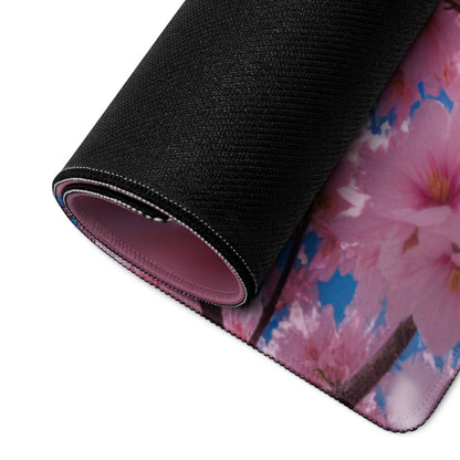 Cherry Blossom Pink Blue Mouse Pad For Gaming And Office Desk Mat Modern Floral Art