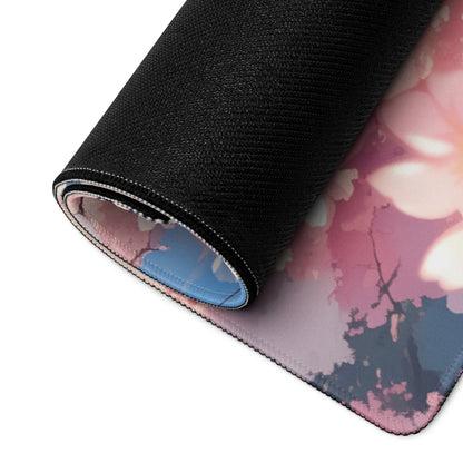 Cherry Blossom Themed Large Gaming Mouse Pad Pastel Pink And Sky Blue For Desk Setup Modern Minimalist