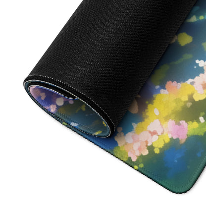 Cherry Blossom Mouse Pad Pink Blue For Gaming Desk Non Slip Large Desk Mat With Premium Edge Stitching Serene Mood