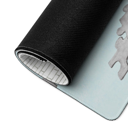Puzzle Head Artwork Mouse Pad Gray Blue Moody Desk Accessory 36x18 Inch Modern Surreal Style