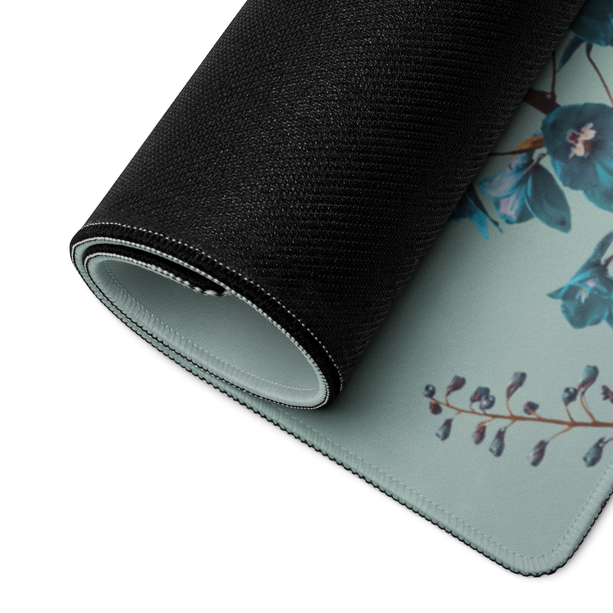 Floral Portrait Mouse Pad Teal Blue And White Orange Flowers Modern Desk Accessory Contemporary Botanical Art Print