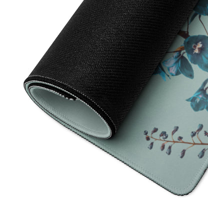 Floral Portrait Mouse Pad Teal Blue And White Orange Flowers Modern Desk Accessory Contemporary Botanical Art Print