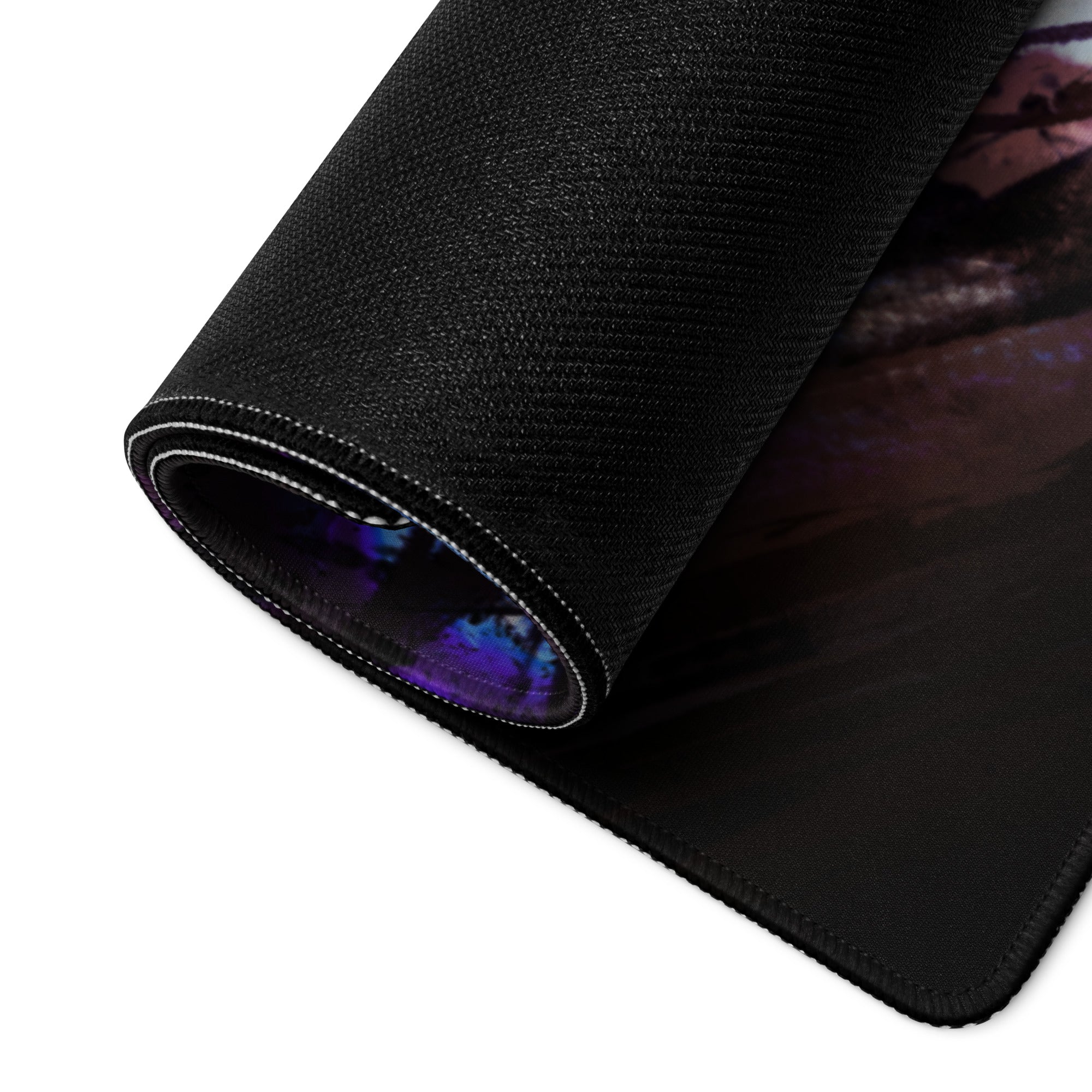 Gaming Mouse Pad Large Size Purple And Blue Abstract Battle Art For PC Desk Non Slip Backing Edge Stitching