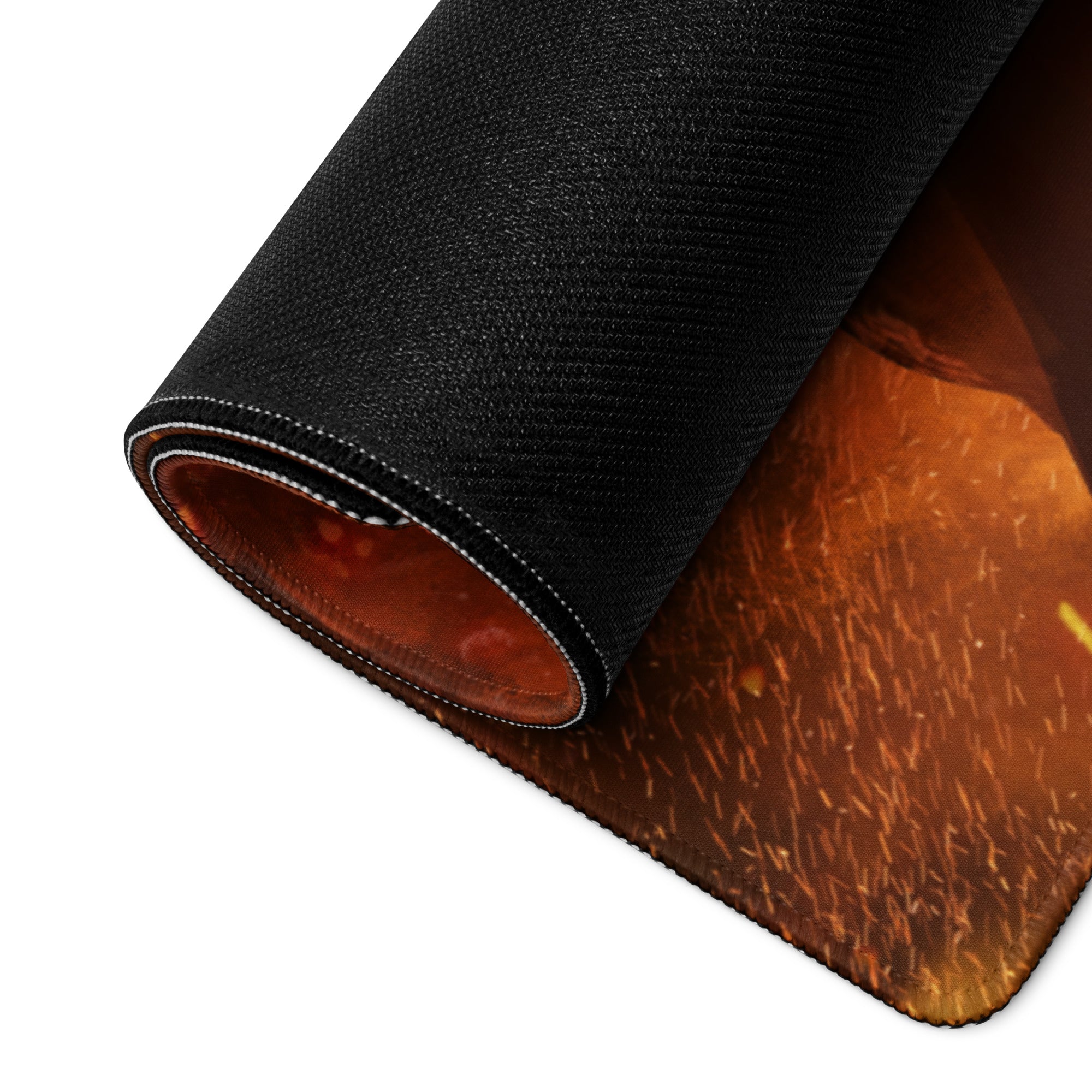 Gamer Mouse Pad Fiery Orange Black Large Desk Mat For Gaming Setup Epic Mood Digital Art Print