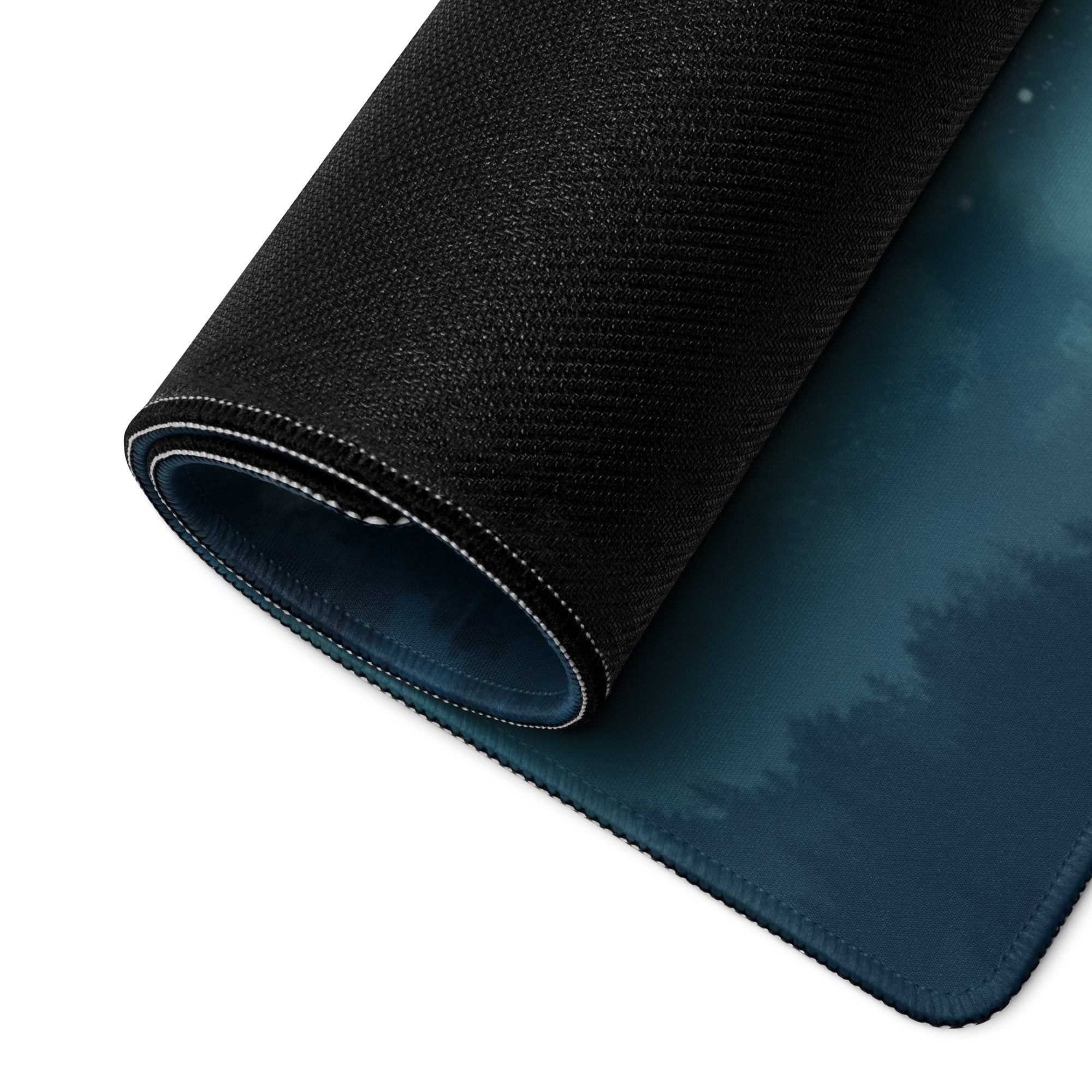 Moonlit Navy Blue Gaming Mouse Pad For Desk Setup With Epic Night Sky Fantasy Silhouette Artwork