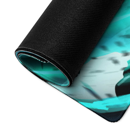 Large Gaming Mouse Pad Teal Blue Neon Cyberpunk Desk Mat For Gaming Setup Non-Slip Edge Stitching
