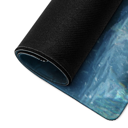 Dark Blue Gaming Mouse Pad With Teal Accents For PC Desk Setup Cinematic Fantasy Artwork Large Non Slip Edge Stitched