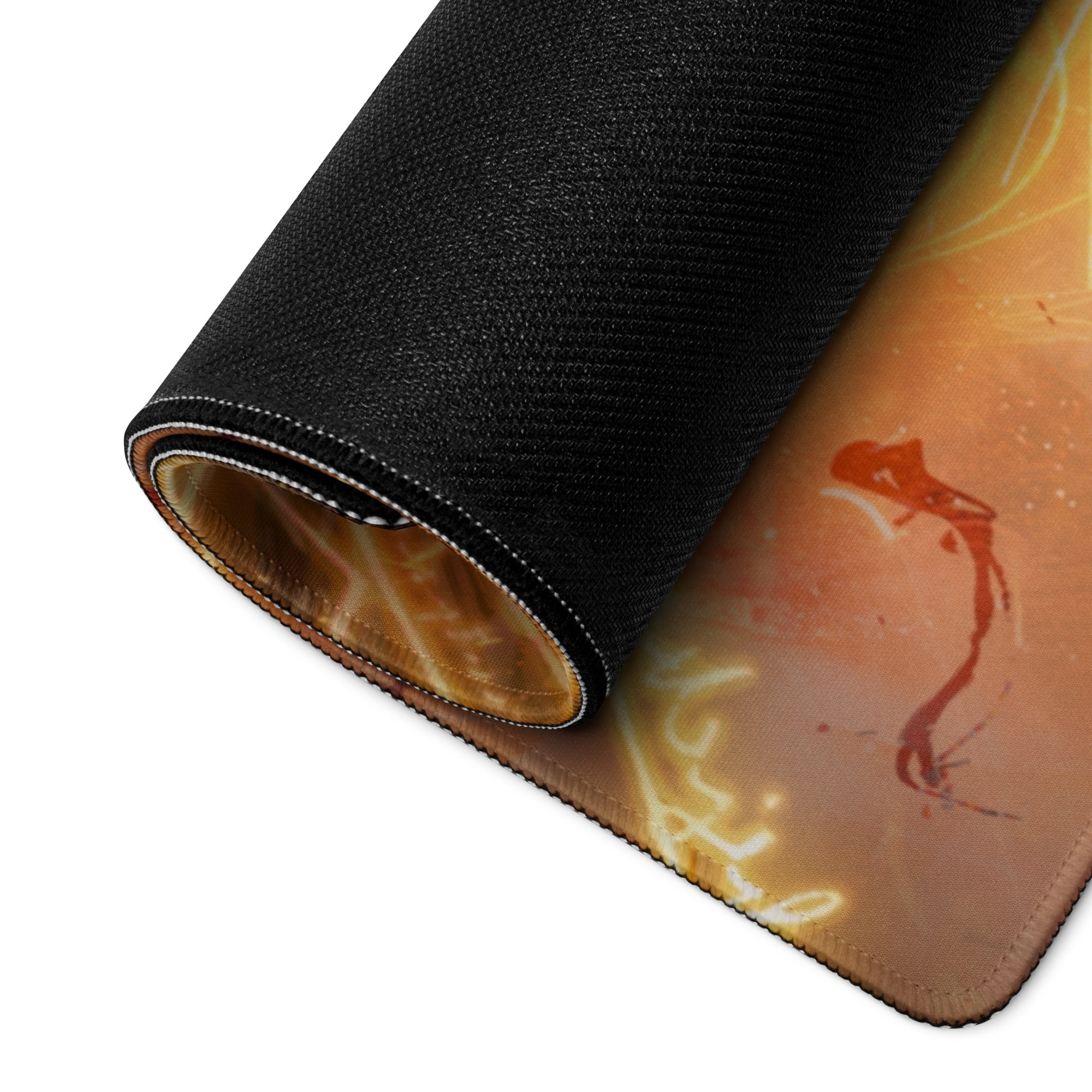 Gaming Mouse Pad Orange Gold Fire Art For Gaming Desk Futuristic Fantasy Style Digital Artwork