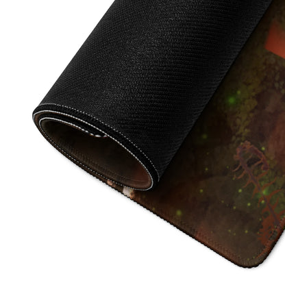 Gaming Mouse Pad For Desk Setup Dark Forest Green And Burnt Orange Epic Fantasy Warrior Digital Art
