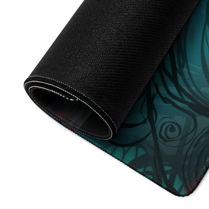 Gaming Mouse Pad Large Size Neon Blue Teal Artwork With Red Accents Cyberpunk Fantasy Desk Mat For Gaming Setup
