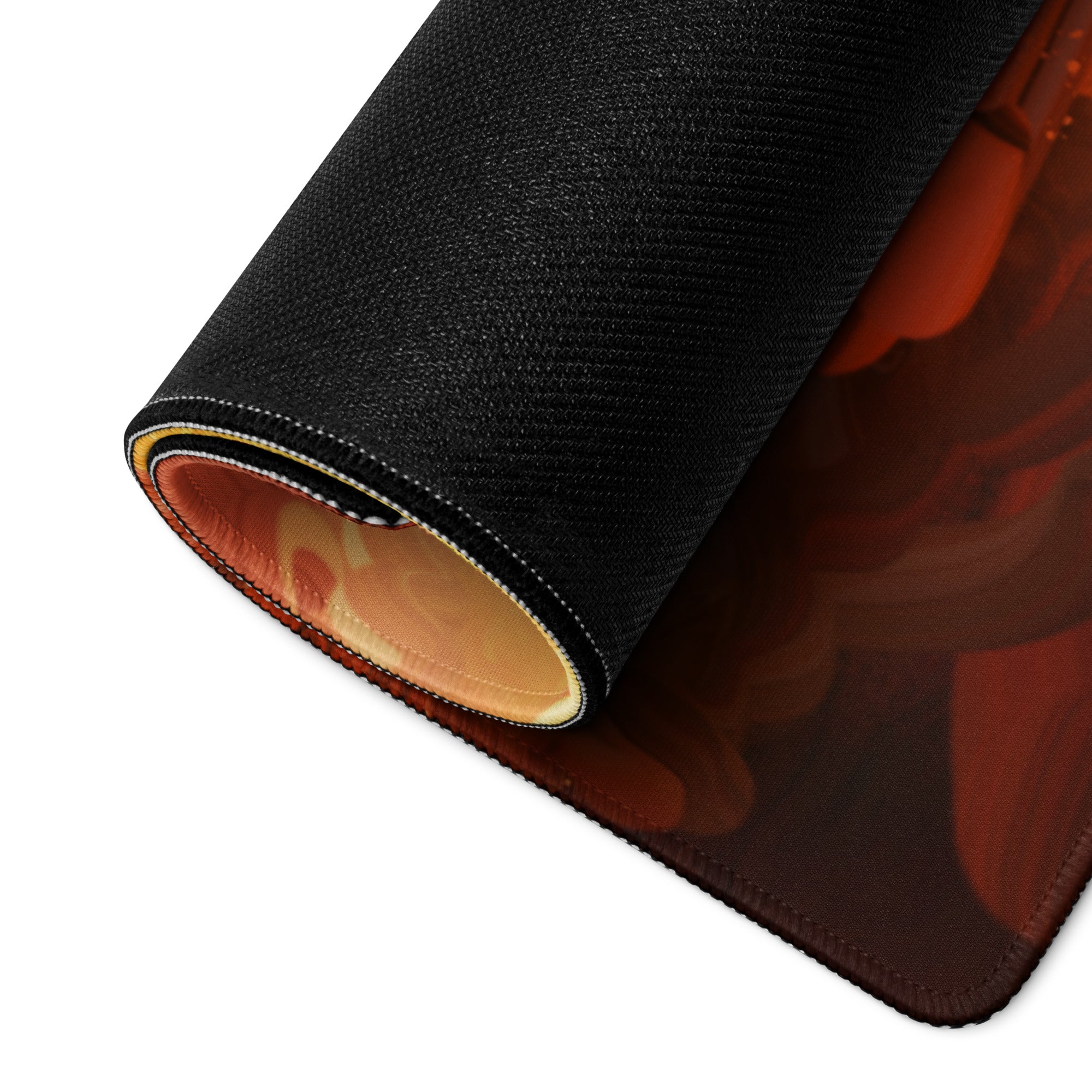 Orange Black Fiery Abstract Gaming Mouse Pad Large Non Slip With Edge Stitching For Gaming Setup