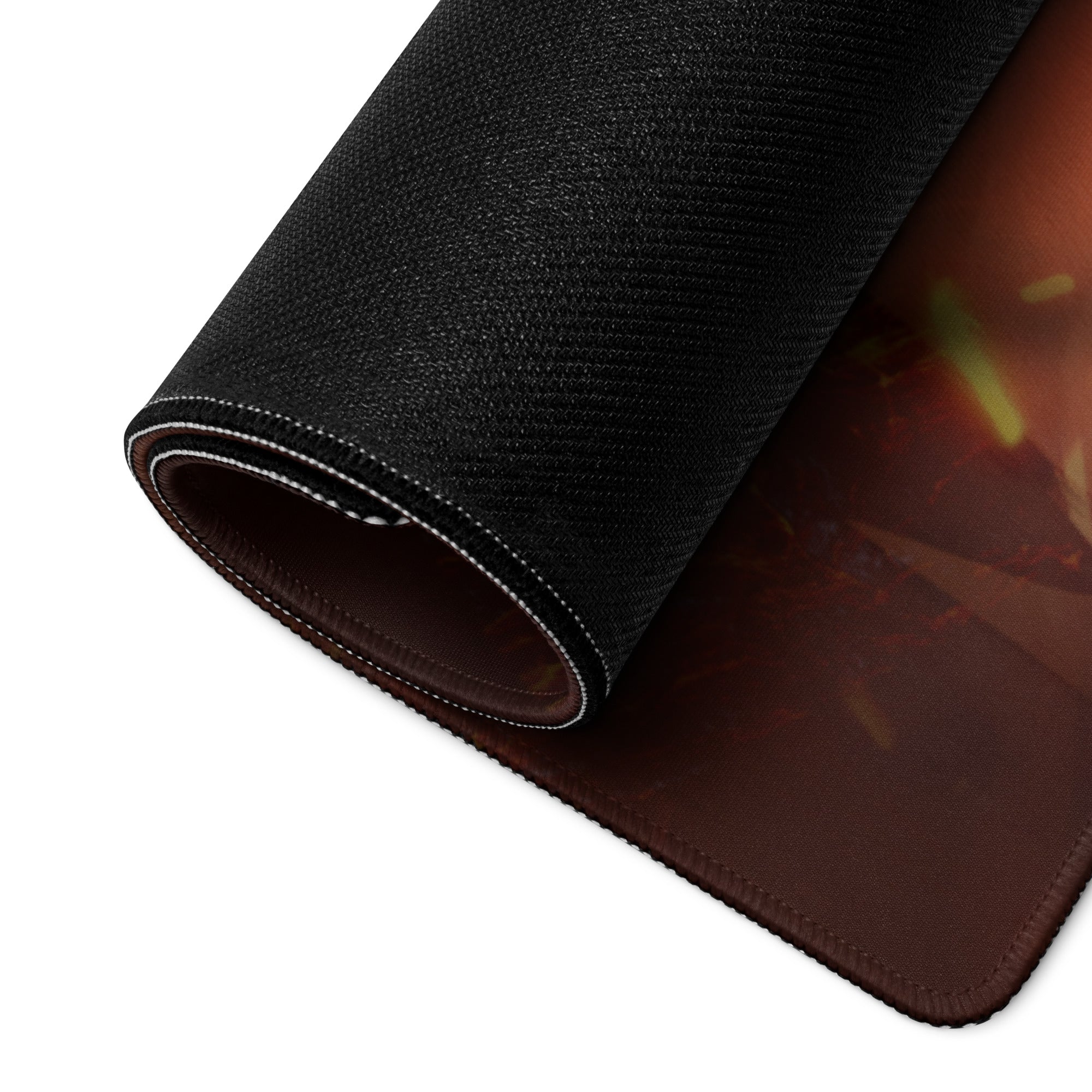 Gaming Mouse Pad Large Orange Red Fire Theme For Gaming Desk Setup Non Slip Edge Stitching Cyberpunk Digital Artwork