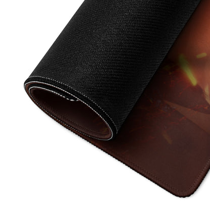 Gaming Mouse Pad Large Orange Red Fire Theme For Gaming Desk Setup Non Slip Edge Stitching Cyberpunk Digital Artwork