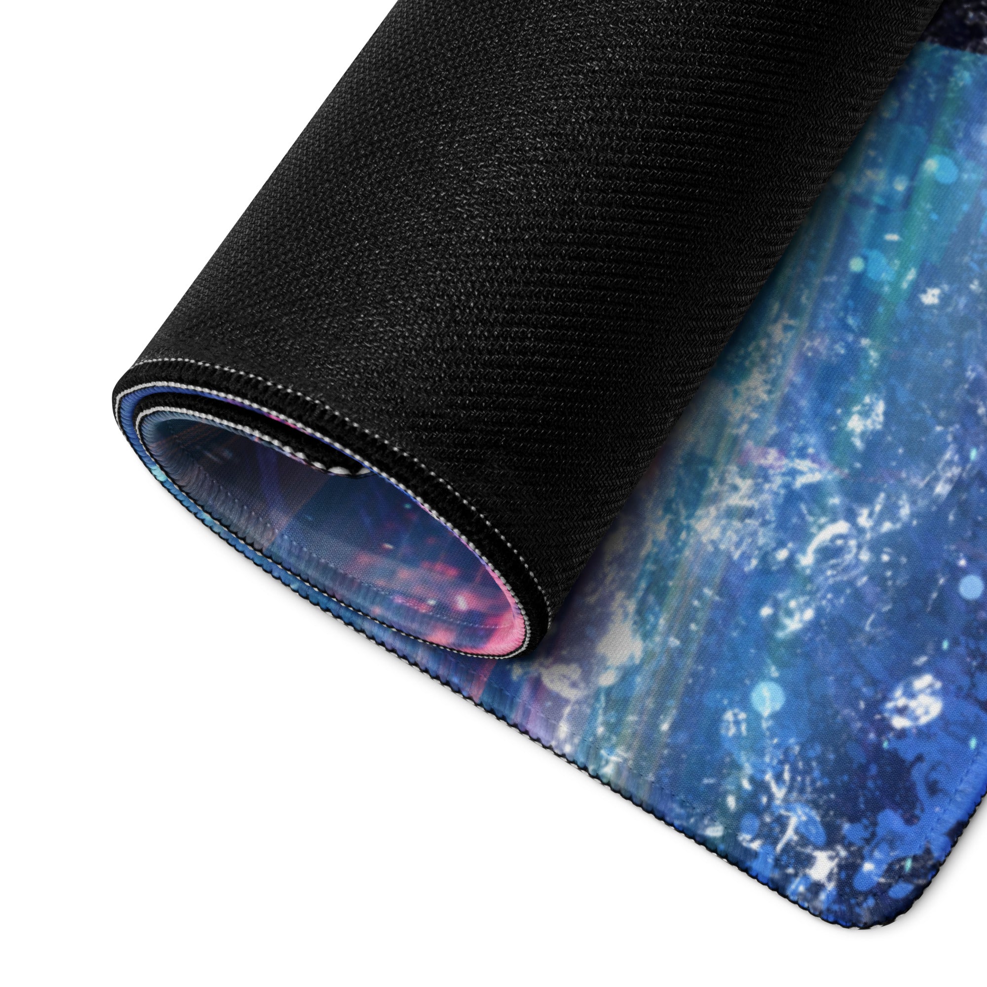 Gaming Mouse Pad Neon Blue Purple Pink For Desk Setup Cyberpunk Style Non Slip Edge Stitch HD Print