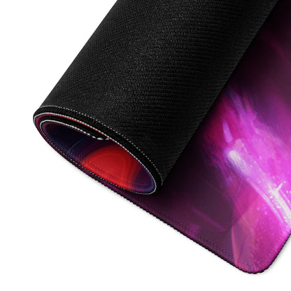 Gaming Mouse Pad Purple Red Neon Swirls For Desk Setup In Abstract Digital Art Style