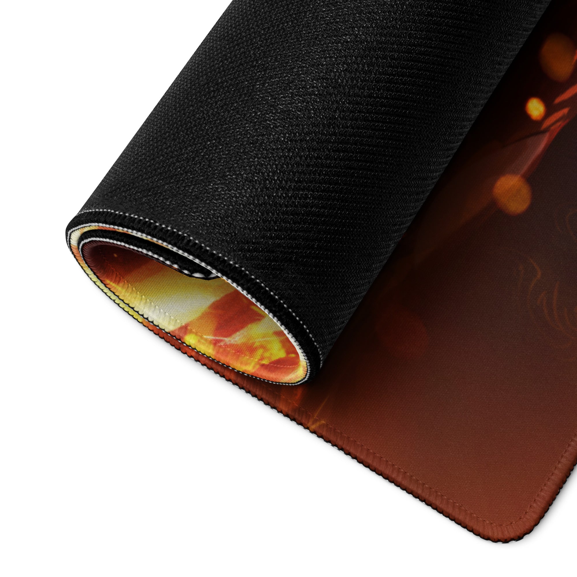 Fiery Demon Goddess Gaming Mouse Pad Large Orange Red Black Desk Setup Fantasy Art For Esports Setup Digital Artwork