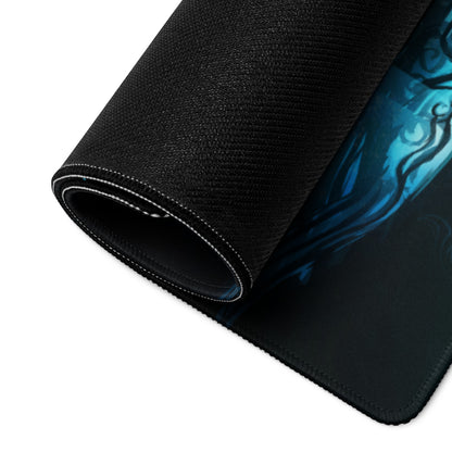 Blue Teal Mystic Fantasy Digital Art Gaming Mouse Pad For PC Setup Large Non Slip Edge Stitch Desk Mat