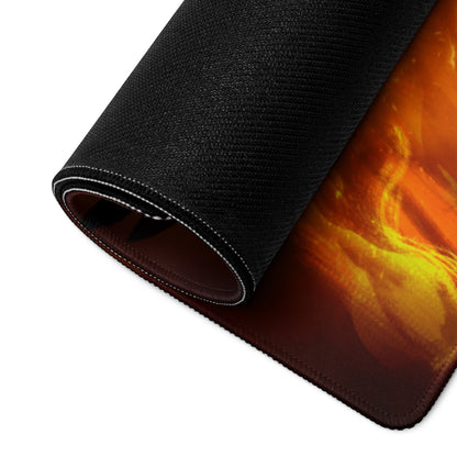Fiery Orange Black Gaming Mouse Pad Large Desk Pad For Gaming Setup Intense Dark Fantasy Digital Illustration