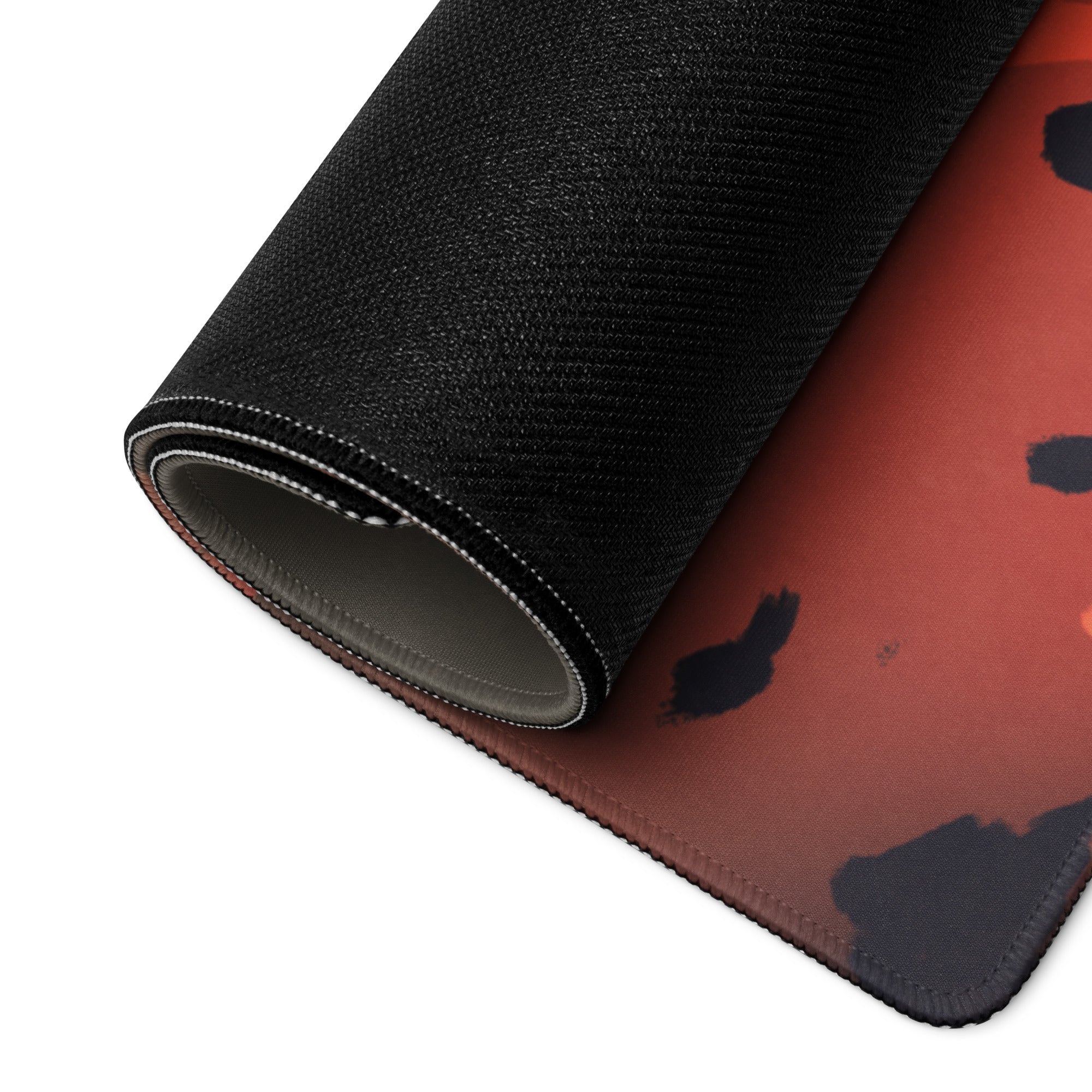 Fiery Demon Warrior Gaming Mouse Pad Orange Black Red Large Desk Mat Gaming Setup Non Slip Edge Stitch Epic Fantasy Art