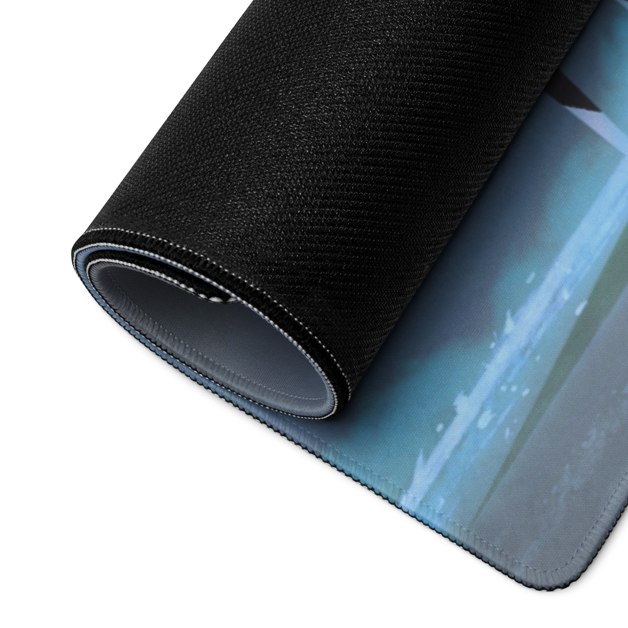 Gaming Mouse Pad Dark Navy Blue Purple Teal Neon for Desk Setup Cyberpunk Style Large Non Slip Edge Stitched