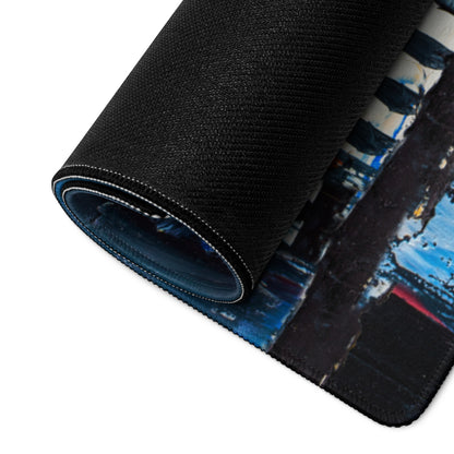 Urban Blues Large Gaming Mouse Pad - Cityscape Blue Desk Impasto Bold Modern Abstract Large Desk Mat Acrylic
