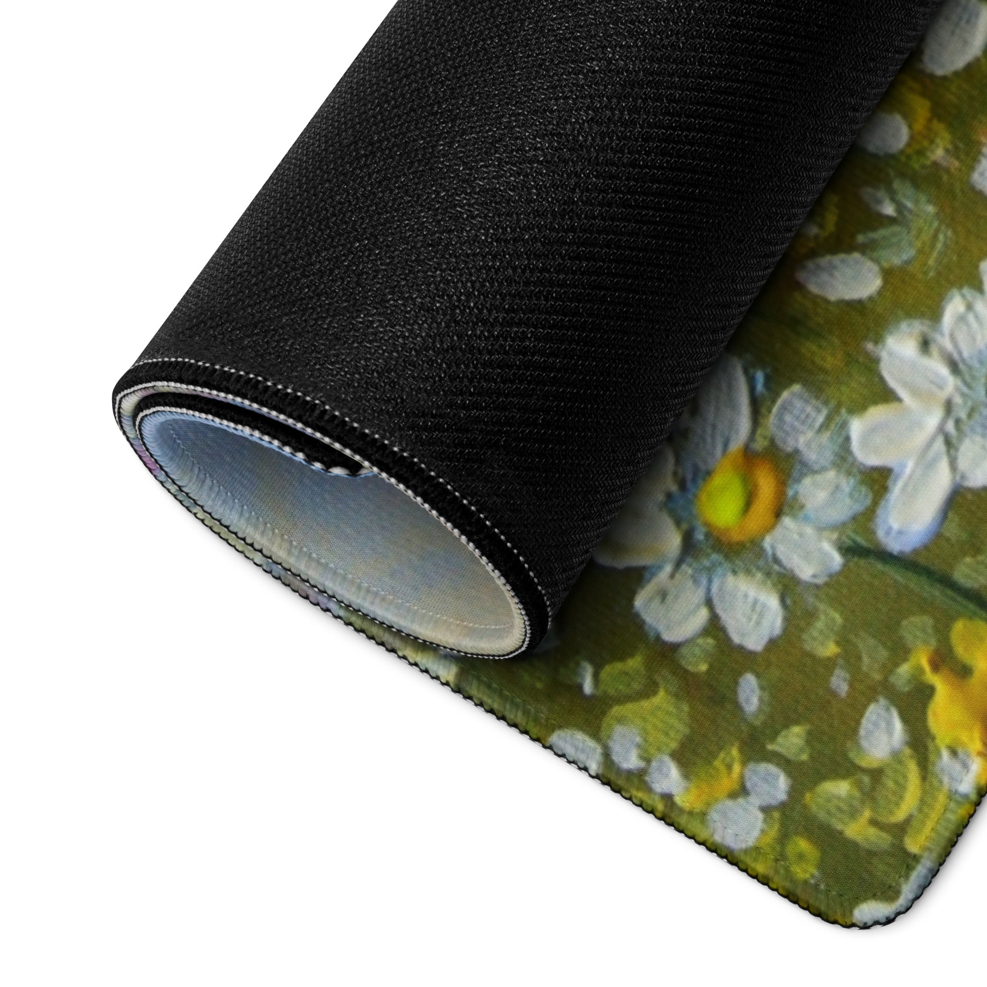 Impressionist Daisy Field Mouse Pad - Daisy Field Artwork White Yellow Pink Blue Gaming Desk Impressionist Oil Painting